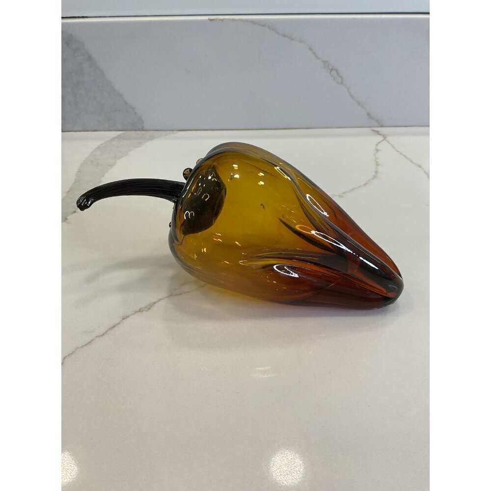Vintage Hand-Blown Glass Sculpture of a Pepper Amber